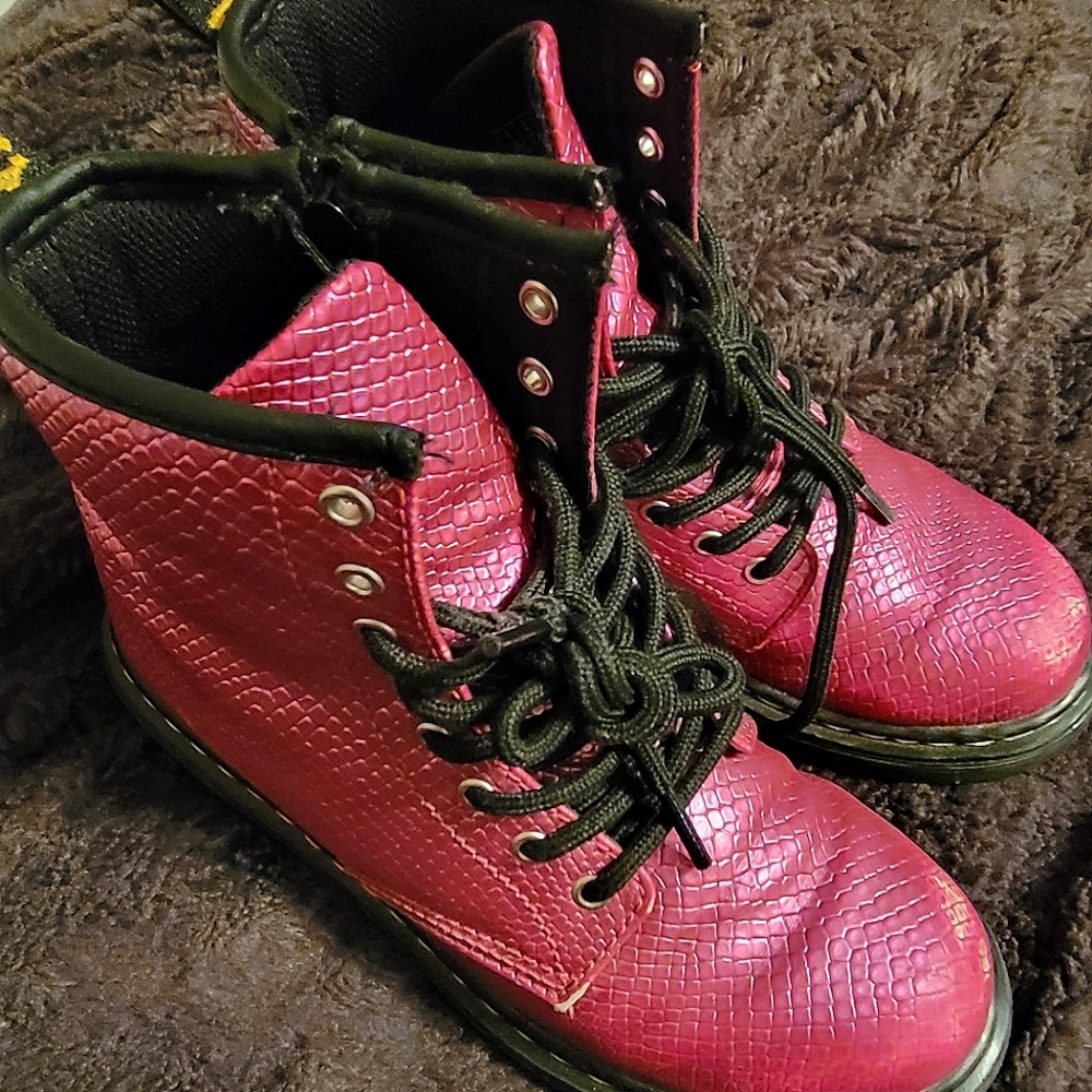 Kids Dr. Marten Pink Snake Combat Boots